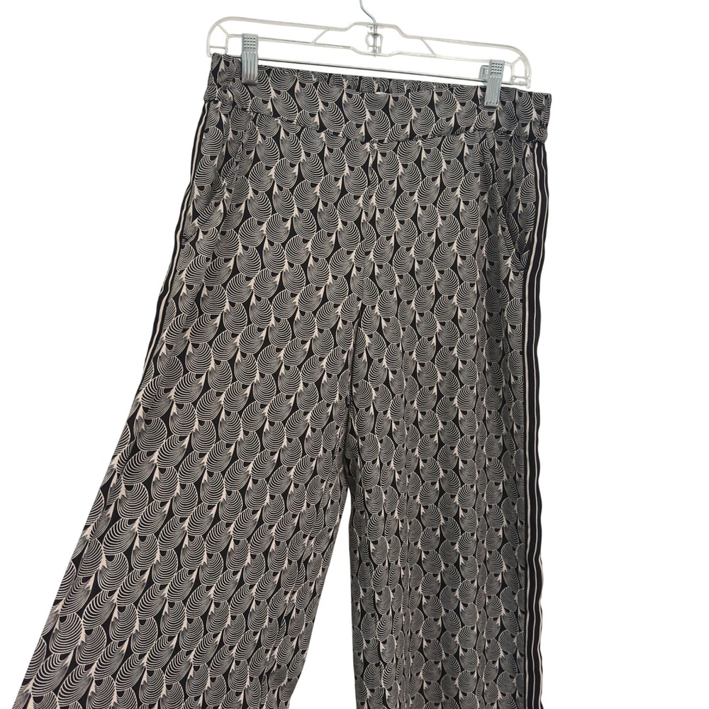 Max Studio London Wide Leg Pants M Black White Art Deco Geometric Crop Pull On